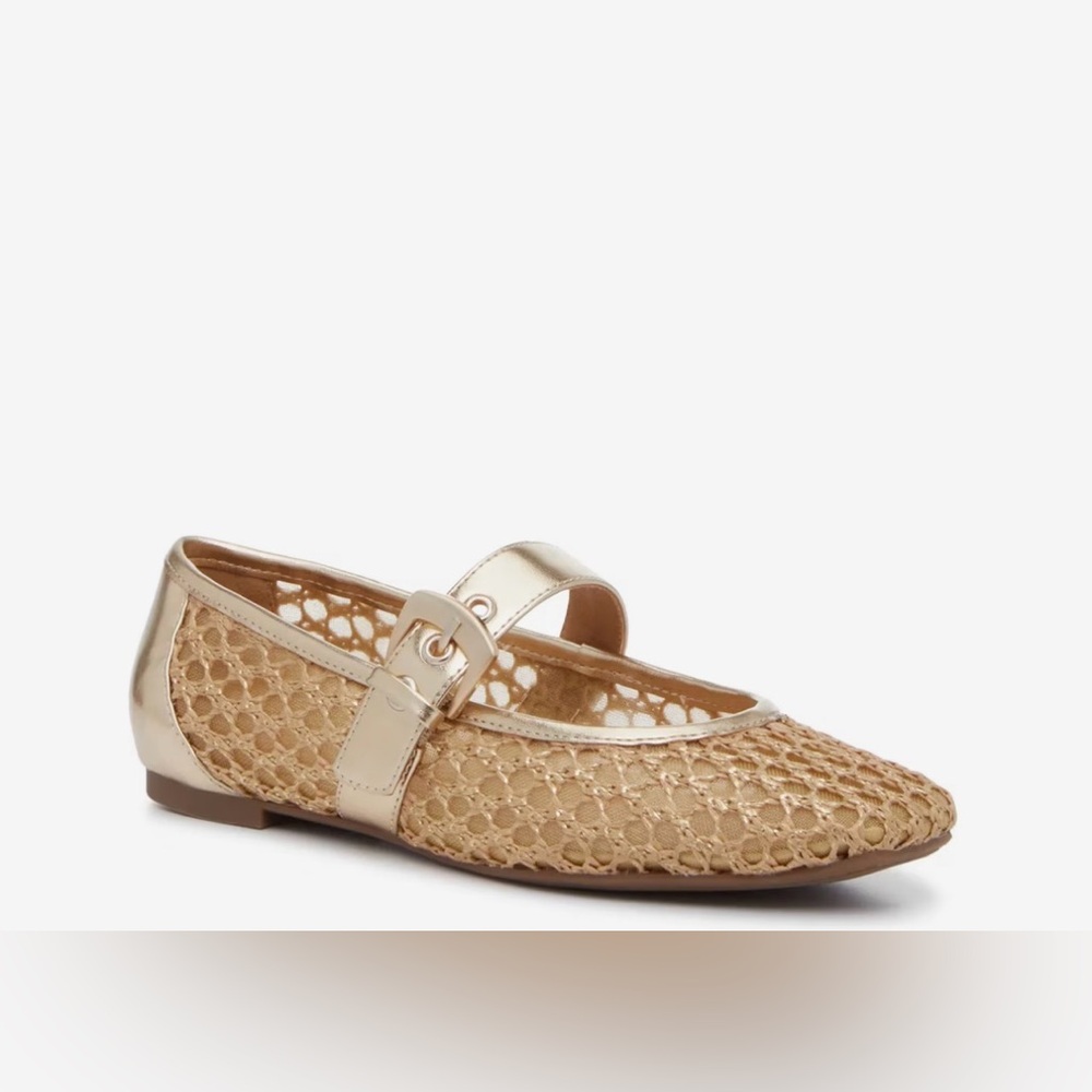 Crown Vintage | Nalahni Mary Jane | Balletcore | Flat | Woven Raffia | Gold - Picture 2 of 9